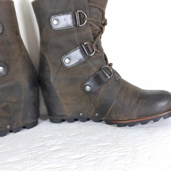 Sorel Women's Joan of Arctic US 7,5 Brown Leather Lace Up Wedge Mid-Calf Boots - Picture 6 of 11